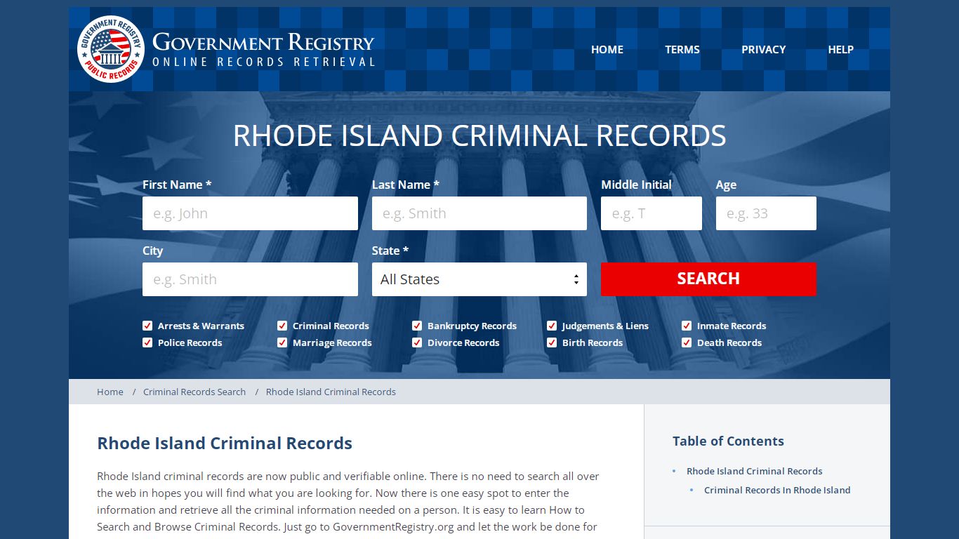 Rhode Island Criminal Records | GovernmentRegistry.org